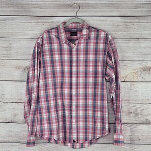 UNTUCKit Men's Wrinkle Free Plaid Long Sleeve Button Up Shirt Large Red Blue
